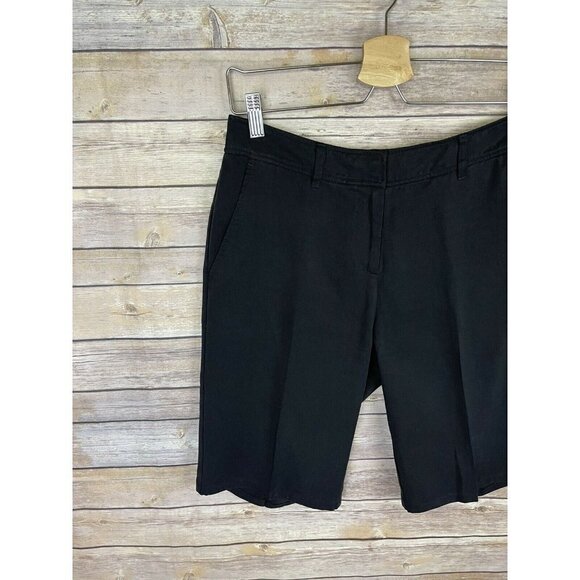 Eileen Fisher XS Bermuda Shorts Black Tencel Walking Flat Front Soft Staple - Picture 4 of 11